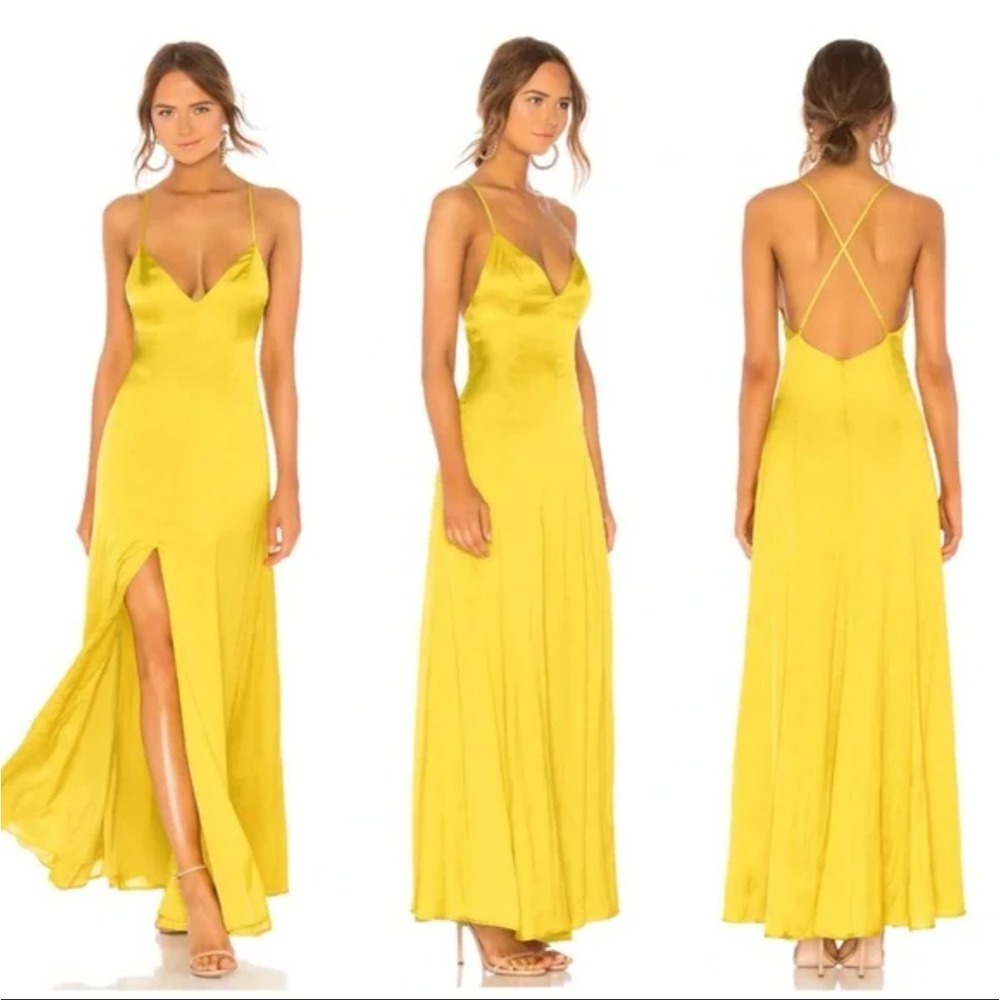 NWT Revolve Lovers and Friends Bermuda Maxi Dress Size M Satin Yellow Party Gown